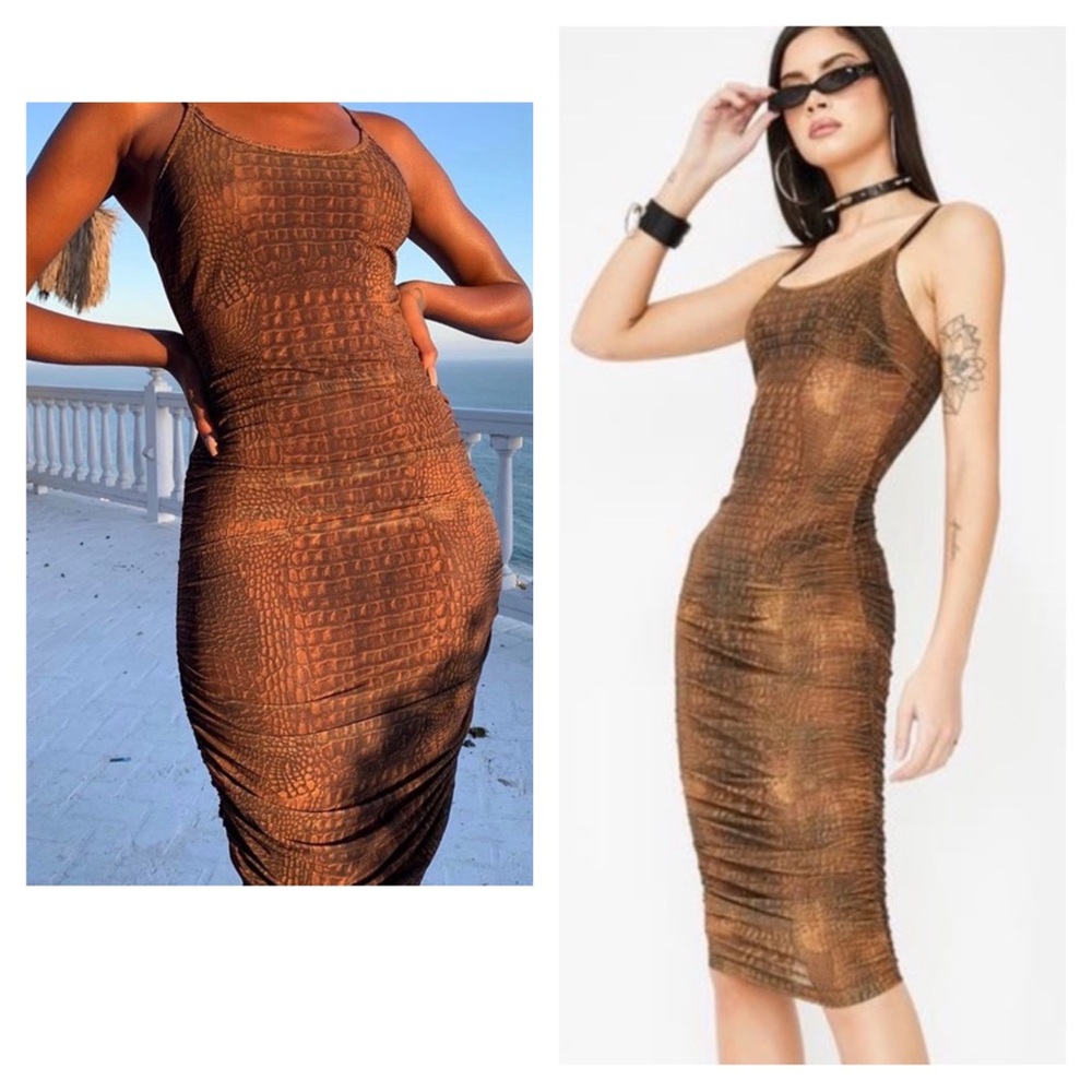 I.AM.GIA Selena alligator print mesh ruched midi dress
